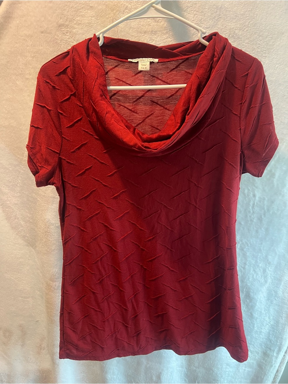 Coldwater Creek Red Cowl Neck Short Sleeve Top